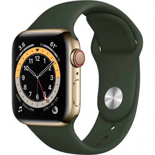 Apple Watch 6 40mm 4G Gold Stainless Steel Case with  Cyprus Green Sport Band (M09F3)